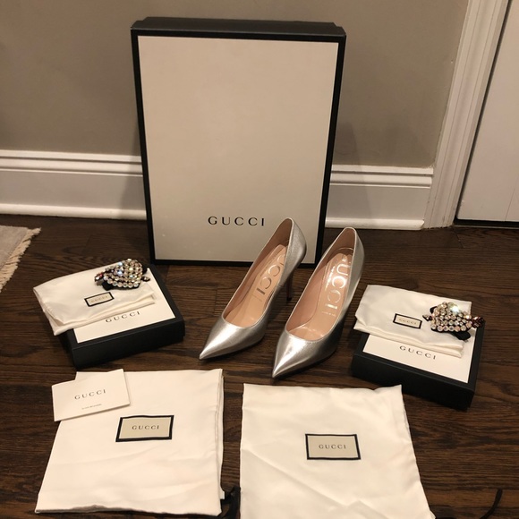 NWT Gucci metallic heels with crystal hearts 
size 39.5 - Picture 3 of 6